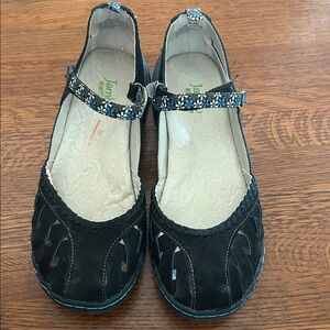 Jambu Black Mary Jane Shoes with Blue Floral Strap